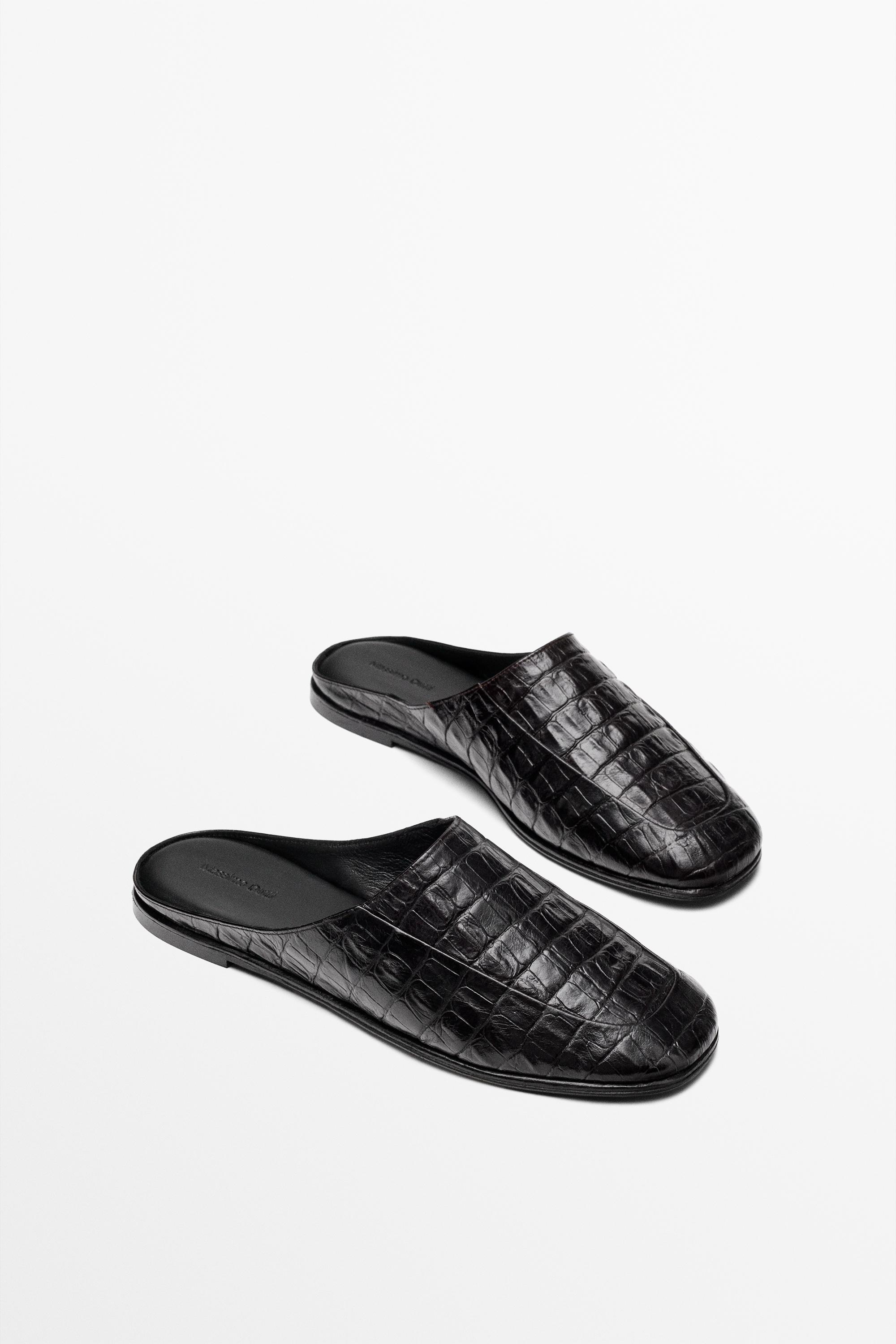 Mules en cuir façon croco